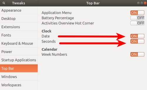 Ubuntu17.10頂欄怎么顯示日期與計秒?