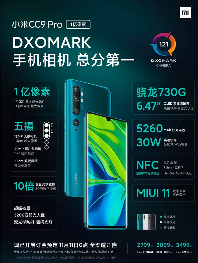 2799 元起！小米 CC9 Pro 正式發布：DXOMark 總分第一