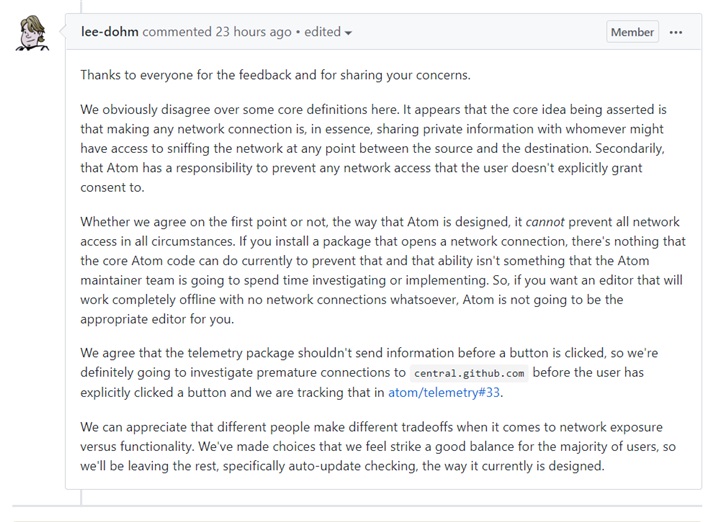GitHub開源編輯器Atom被曝未經同意收集用戶數據