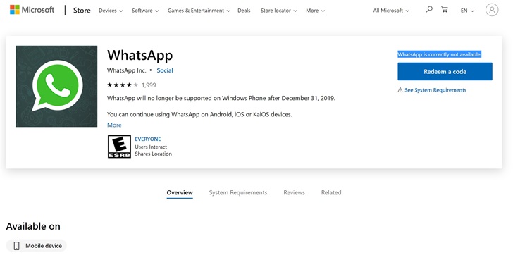 WhatsApp正式從Windows Phone商店下架