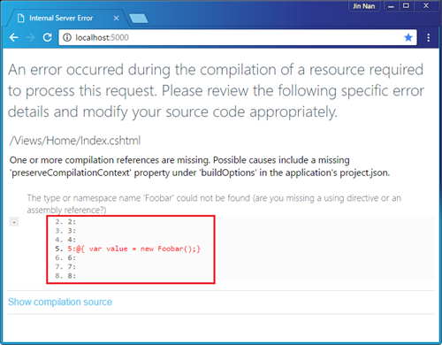 ASP.NET Core應用錯誤處理之DeveloperExceptionPageMiddleware中間件呈現“開發者異常頁面”