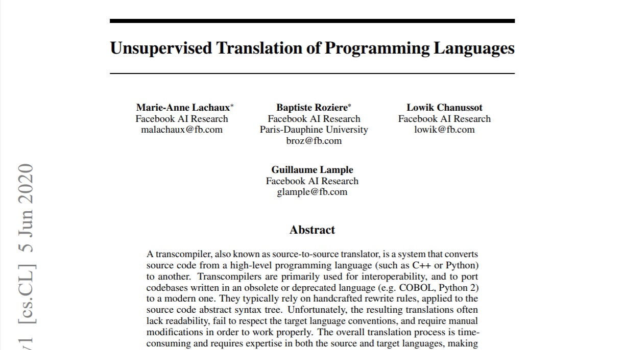 Facebook 發布神經編譯器 TransCoder AI：可在 Java、Python、C++ 之間轉換代碼