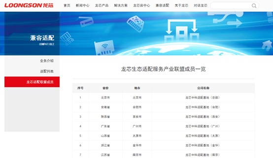 龍芯官網上線兼容適配專區