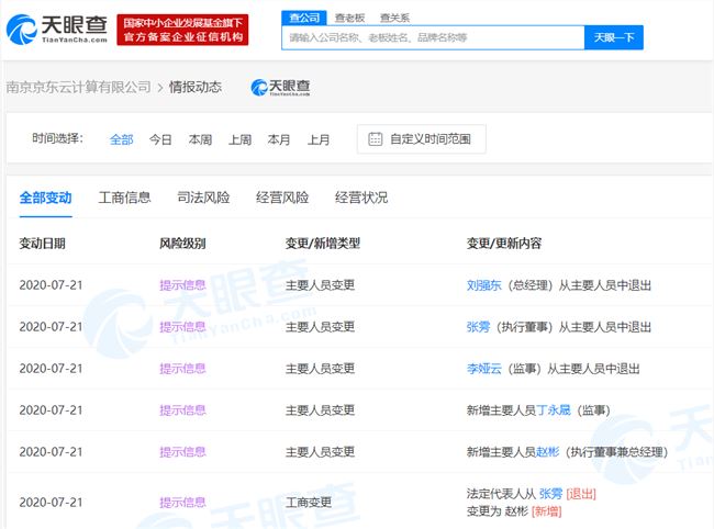 劉強東退出南京京東云計算有限公司總經理