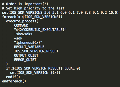 cmake ios終端下執(zhí)行提示錯誤 iOS version not found, tested: [5.0;5.1;6.0;6.1;7.0;8.3]的解決方案