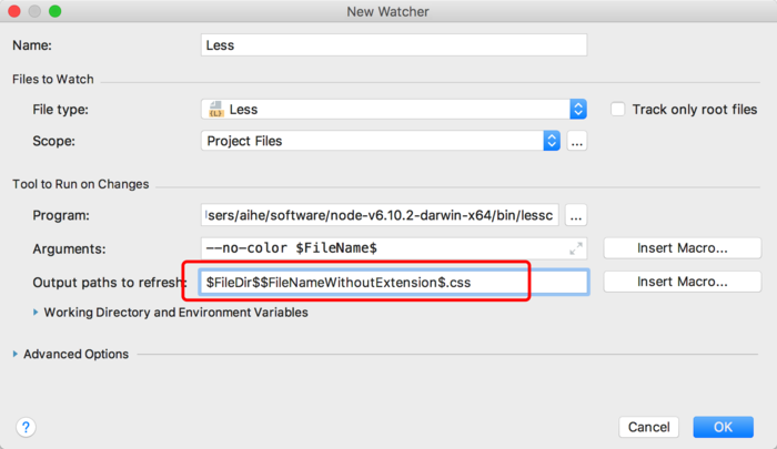 IntellJ idea使用FileWatch實時編譯less文件的方法