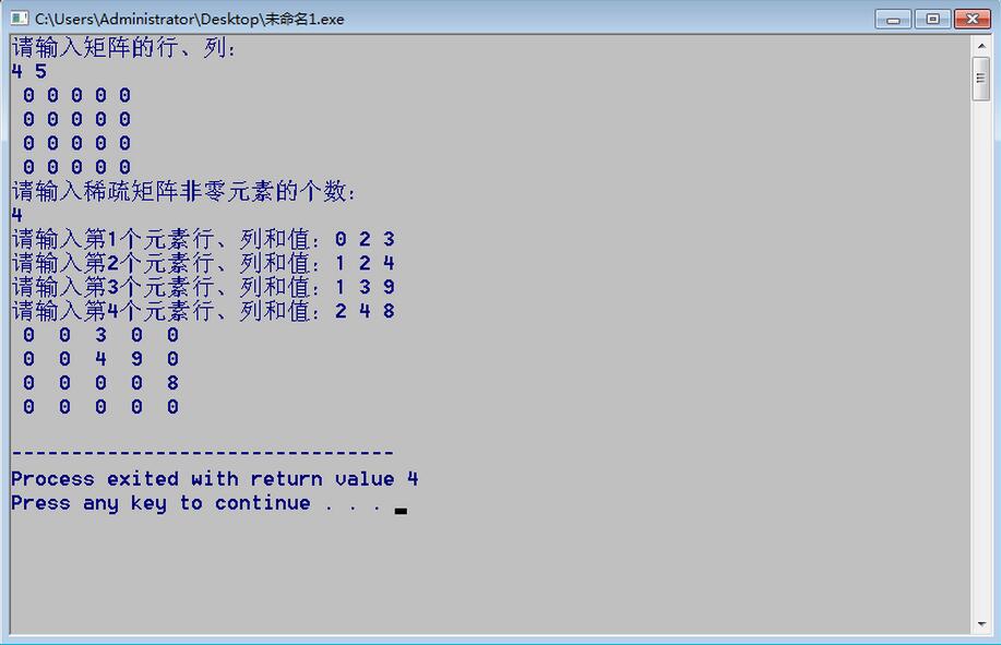 C語言實現稀疏矩陣