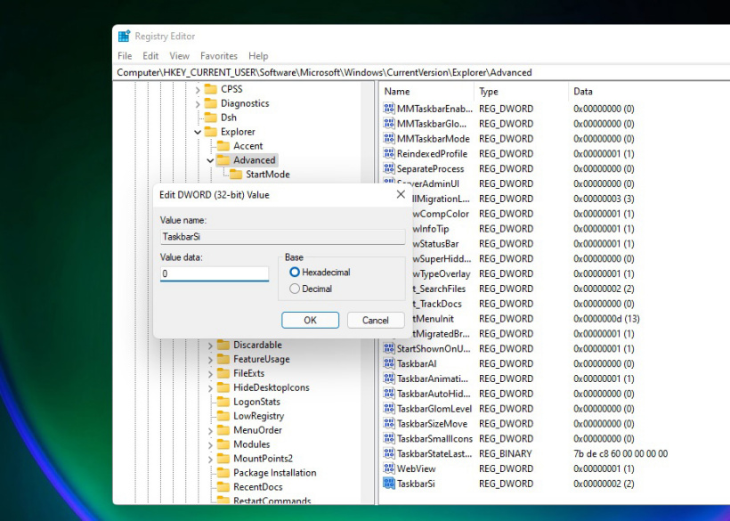 微軟 Windows 11 任務欄可選擇三種不同的大小,需注冊表大法修改 微軟 Windows 11 任務欄可選擇三種不同的大小,需注冊表大法修改