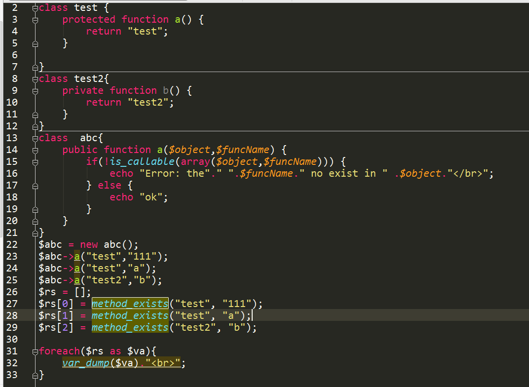 php判斷某個方法是否存在函數(shù)function_exists (),method_exists()與is_callable()區(qū)別與用法解析
