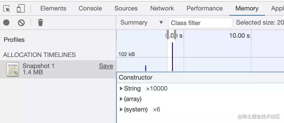 通過 Chrome Devtools 的 Memory 工具證明 string 的內存分配方式