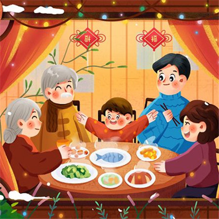 2022年夜飯圖片家庭版卡通 其樂融融很和諧的年夜飯素材合集