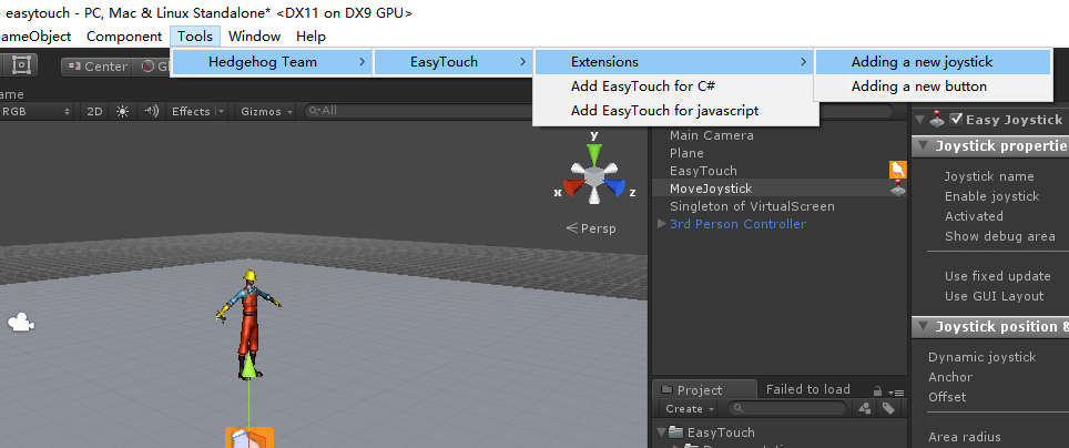 Unity3D控件Easytouch控制主角移動